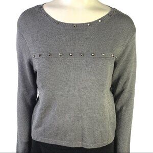 DIVIDED H&M GREY SWEATSHIRT KNIT TOP STUDS CREWNECK LONG SLEEVE SWEATSHIRT SMALL